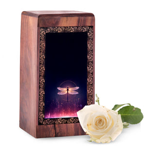 Handmade Wooden Dragonfly Urn Box for Ashes - Purple Theme Pet Cremation Box