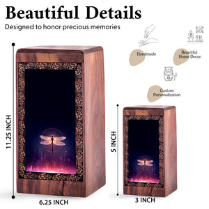 Handmade Wooden Dragonfly Urn Box for Ashes - Purple Theme Pet Cremation Box