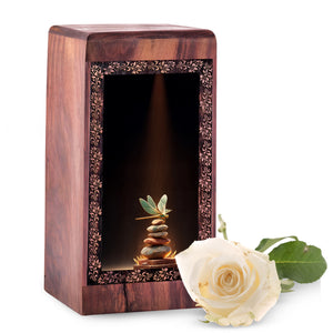 Dragonfly Wood Urn Box For Adult Male - Zen Stones Theme Wooden Funeral Urn
