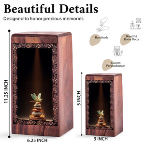 Dragonfly Wood Urn Box For Adult Male - Zen Stones Theme Wooden Funeral Urn