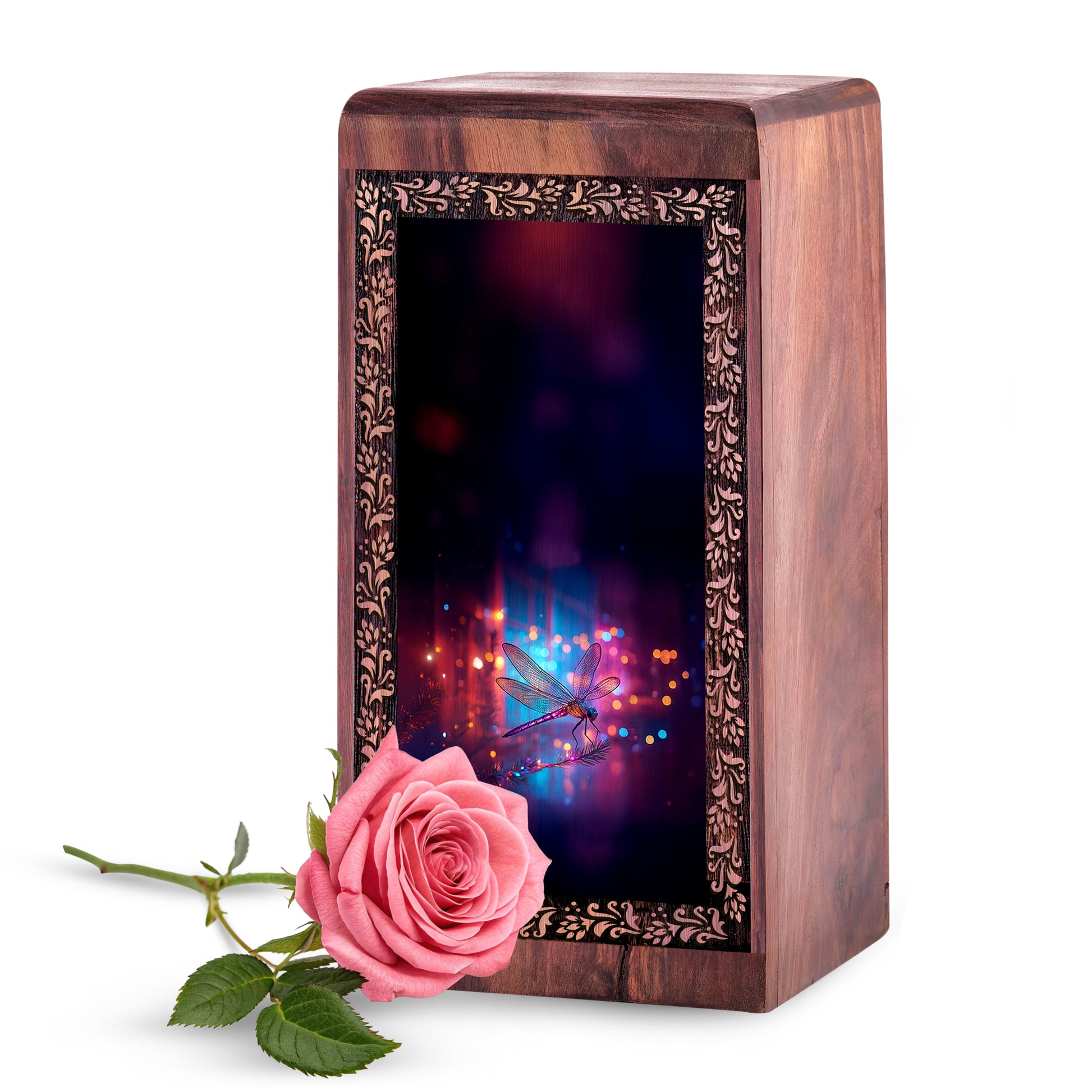Vibrant Light Dragonfly Cremation Urn for Ashes - Wooden Urns For Adult Ashes