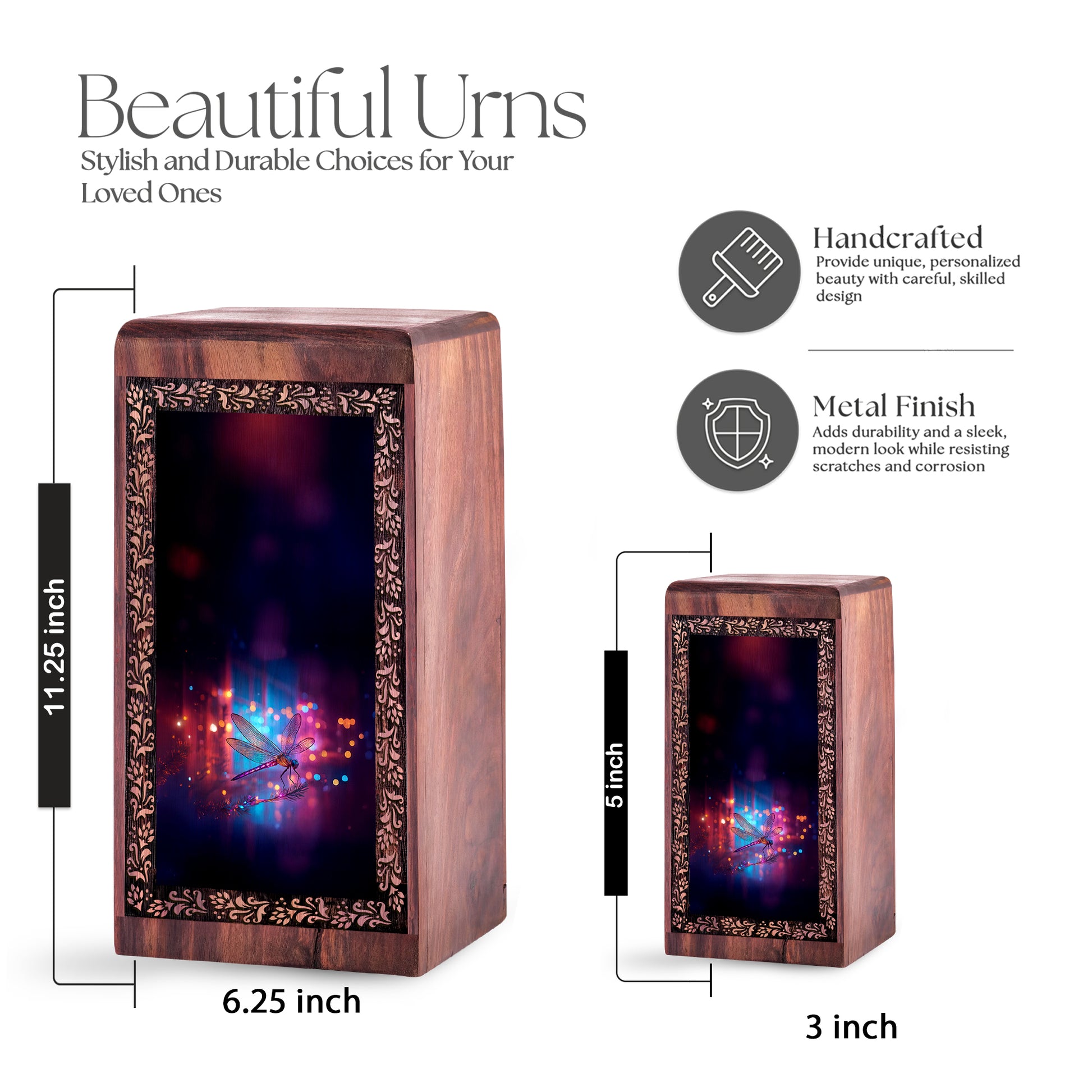 Vibrant Light Dragonfly Cremation Urn for Ashes - Wooden Urns For Adult Ashes