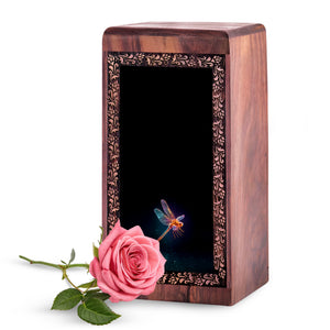 Personalized Dragonfly Memorial Box for Ashes - Handcrafted Wooden Urn Box