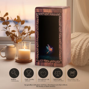 Personalized Dragonfly Memorial Box for Ashes - Handcrafted Wooden Urn Box