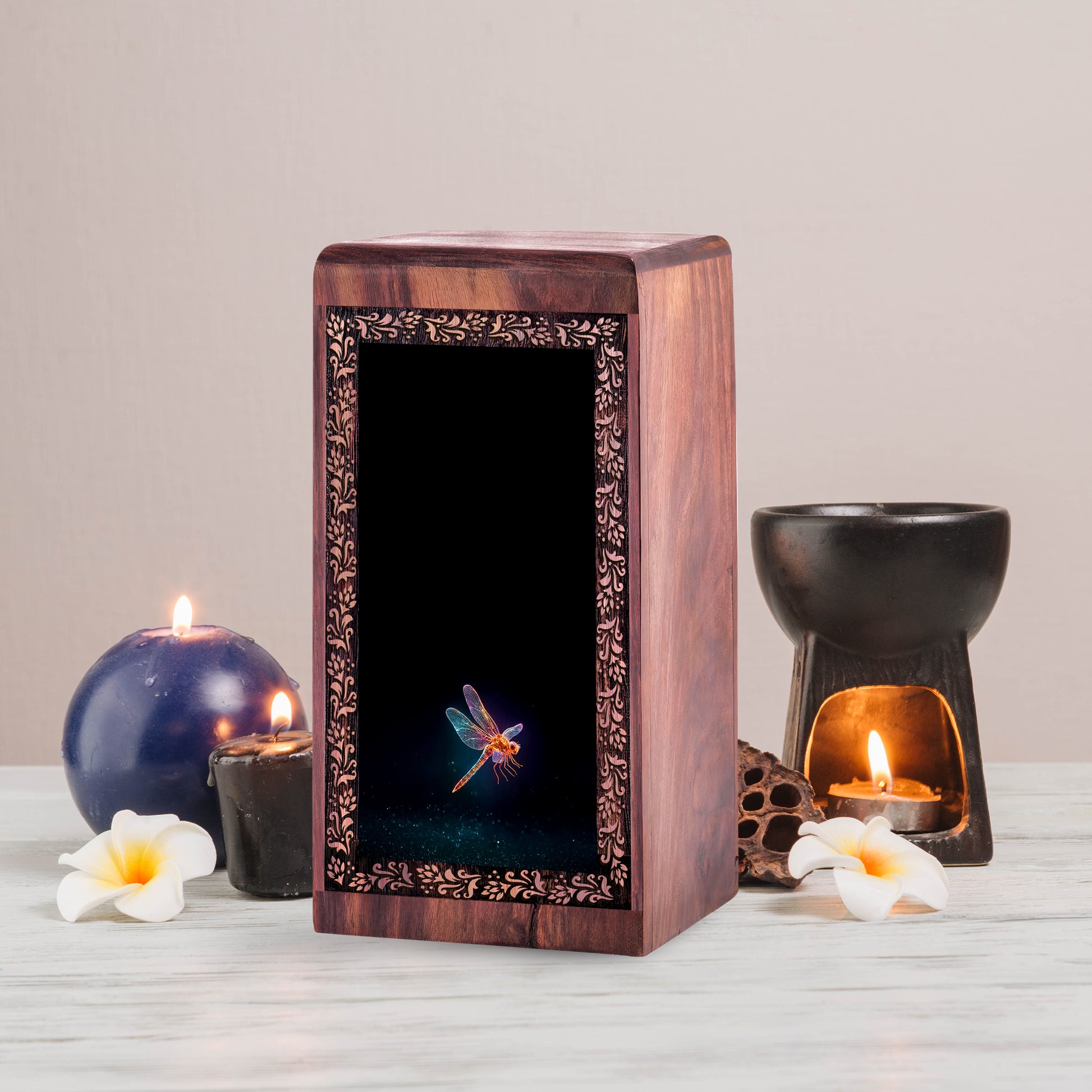 Personalized Dragonfly Memorial Box for Ashes - Handcrafted Wooden Urn Box