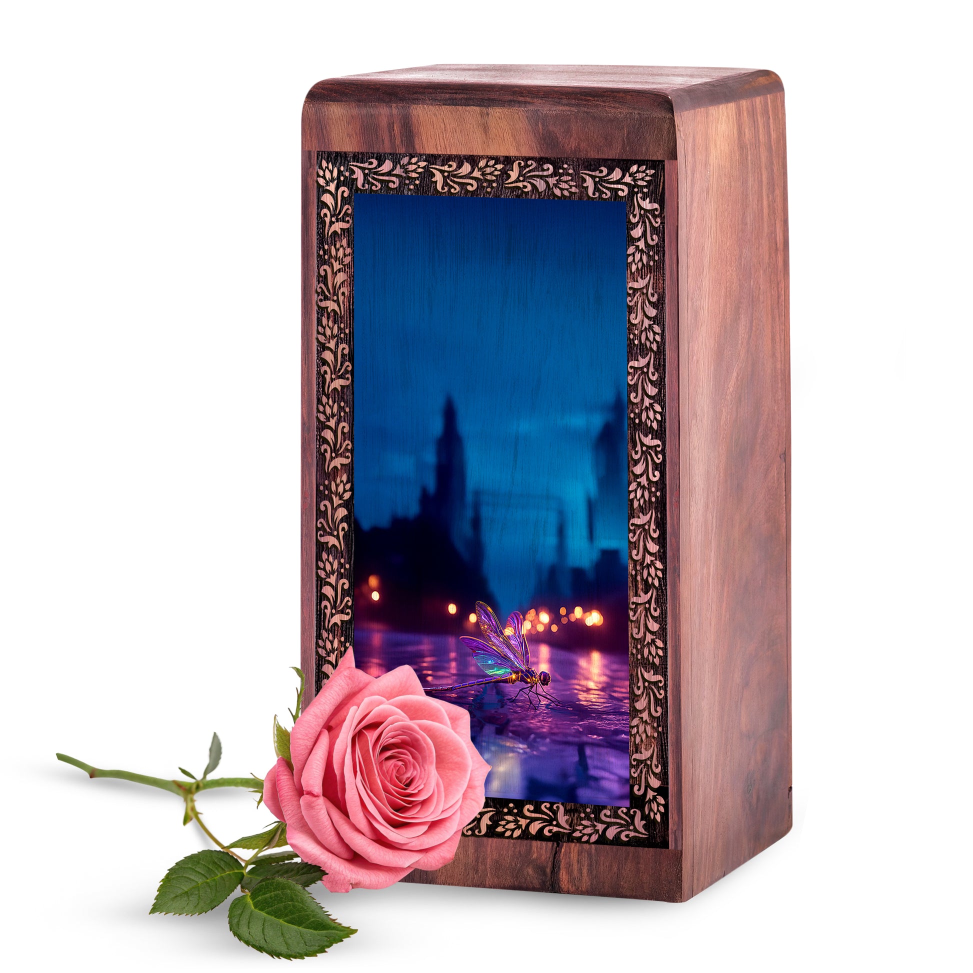Evening Reflection Dragonfly Memorial Box - Modern memorial keepsake boxes wooden