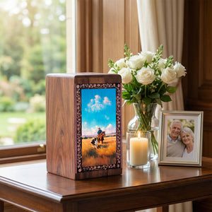Western Cowboy Theme Wooden Urn for Ashes – Memorial Cremation Urn Box For Ashes