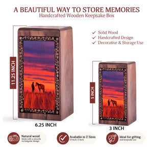 Handmade Sunset Cowboy Horse Theme Urn – Funeral Cremation Urn Box for Mom & Dad