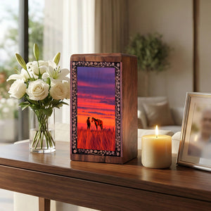 Handmade Sunset Cowboy Horse Theme Urn – Funeral Cremation Urn Box for Mom & Dad