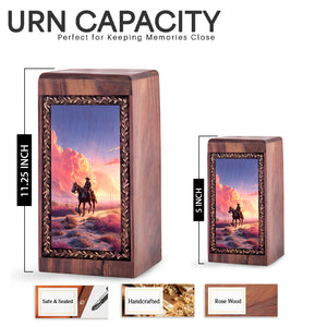 Sunset Eastern Wooden Urn for Ashes – Cowboy Cremation Box For Man
