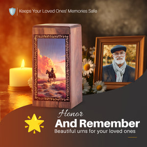 Sunset Eastern Wooden Urn for Ashes – Cowboy Cremation Box For Man