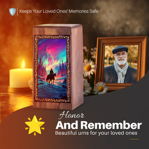Mountain Night Sky Theme Rosewood Urn Box - Memorial Urn For Human Ashes