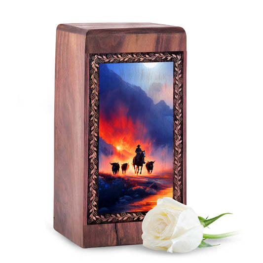 Western Heritage Theme Memorial Urn For Ashes - Funeral Box For Woman