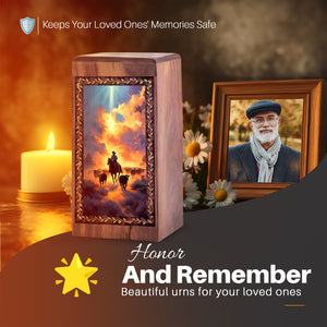 Divine Sunset Cremation Urn For Human Adults - Handmade Wooden Urn For Burial