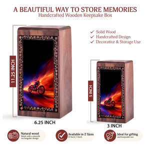 Motorcycle Wooden Urn For Ashes - Flame Theme Cremation Urn For Aduts Male