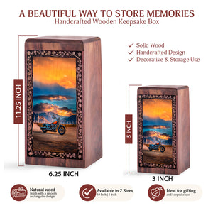 Golden Sunset Bike Theme Funeral - Bike Memorial Rosewood Urn For Ashes