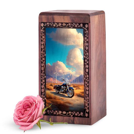 Handmade Bike Wooden Urn For Ashes - Desert Freedom Ride Theme Urn For Adults