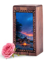 Motorcycle Funeral Urn For Cremation- Beach Sunset Theme Keepshake Box For Man