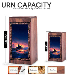 Bike Cremation Urn For Human Ashes - Coastal Night Campfire Theme Large Wooden Box