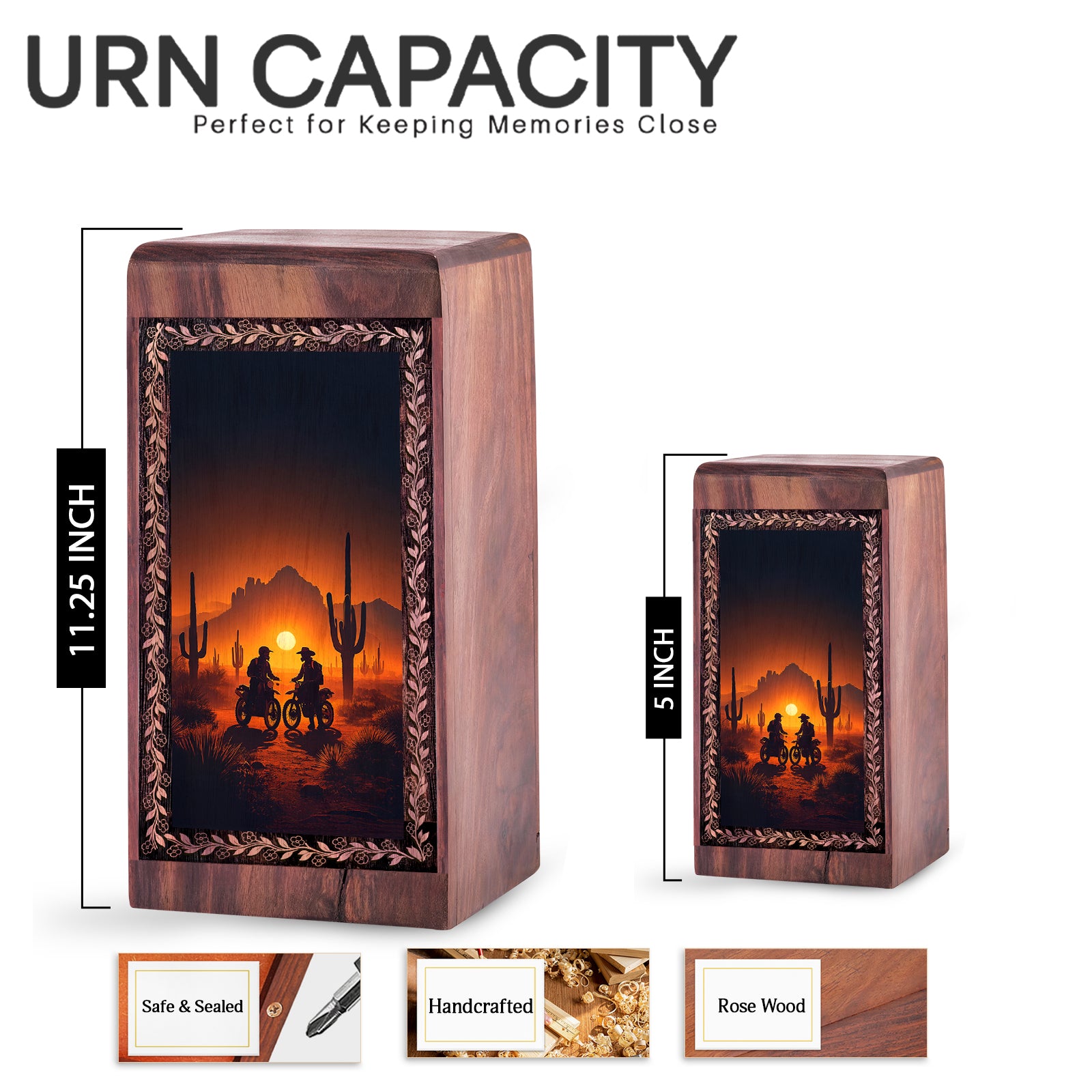 Handmade Bike Cremation Urn - Western Ride Sunset Memorial Keepshake For Ashes