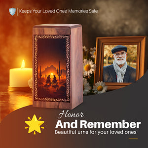 Handmade Bike Cremation Urn - Western Ride Sunset Memorial Keepshake For Ashes