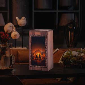 Handmade Bike Cremation Urn - Western Ride Sunset Memorial Keepshake For Ashes