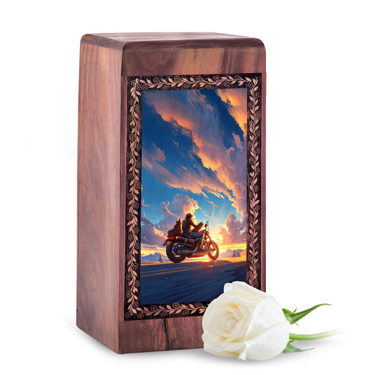 Bike Memorial Keepshake Box - Ride With Dog Theme Cremation Urn For Adult Female