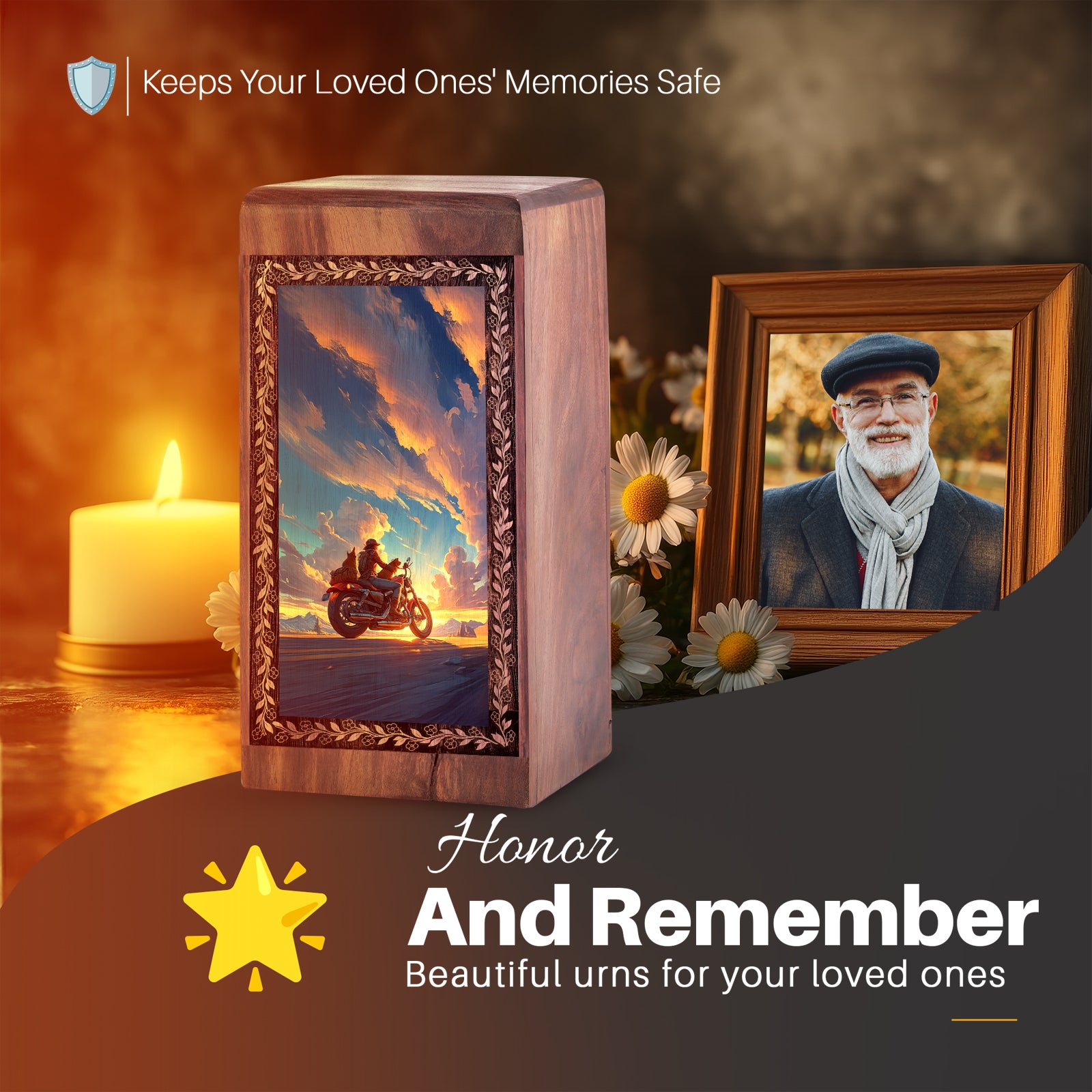 Bike Memorial Keepshake Box - Ride With Dog Theme Cremation Urn For Adult Female