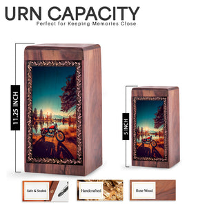 Tranquil Lake Sunset Theme Wooden Urn - Memorial Keepshake For Cremation