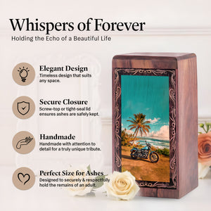 Bike Funeral Urn - Peaceful Memorial Bike Art Wood Cremation Box for Adult Ashes