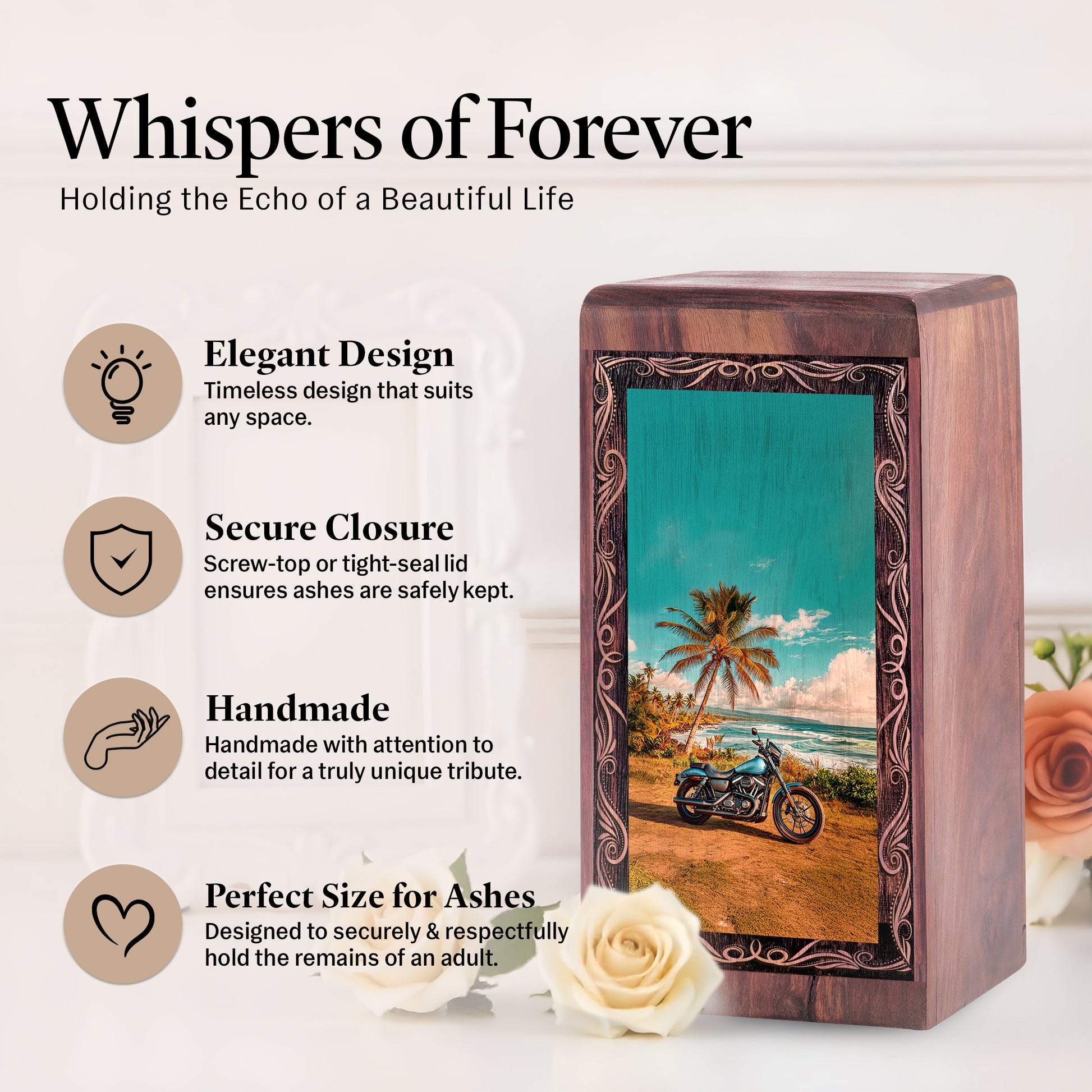 Bike Funeral Urn - Peaceful Memorial Bike Art Wood Cremation Box for Adult Ashes