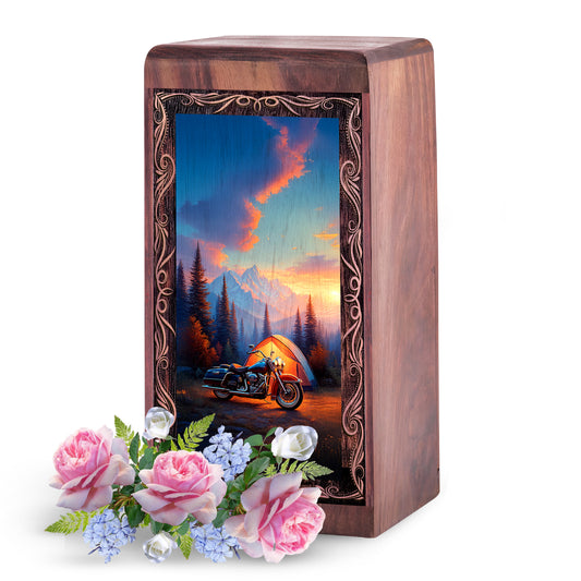 Sunset Bike Cremation Urn - Riding Bike Burial Box Urn For Man & Woman
