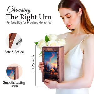 Sunset Bike Cremation Urn - Riding Bike Burial Box Urn For Man & Woman