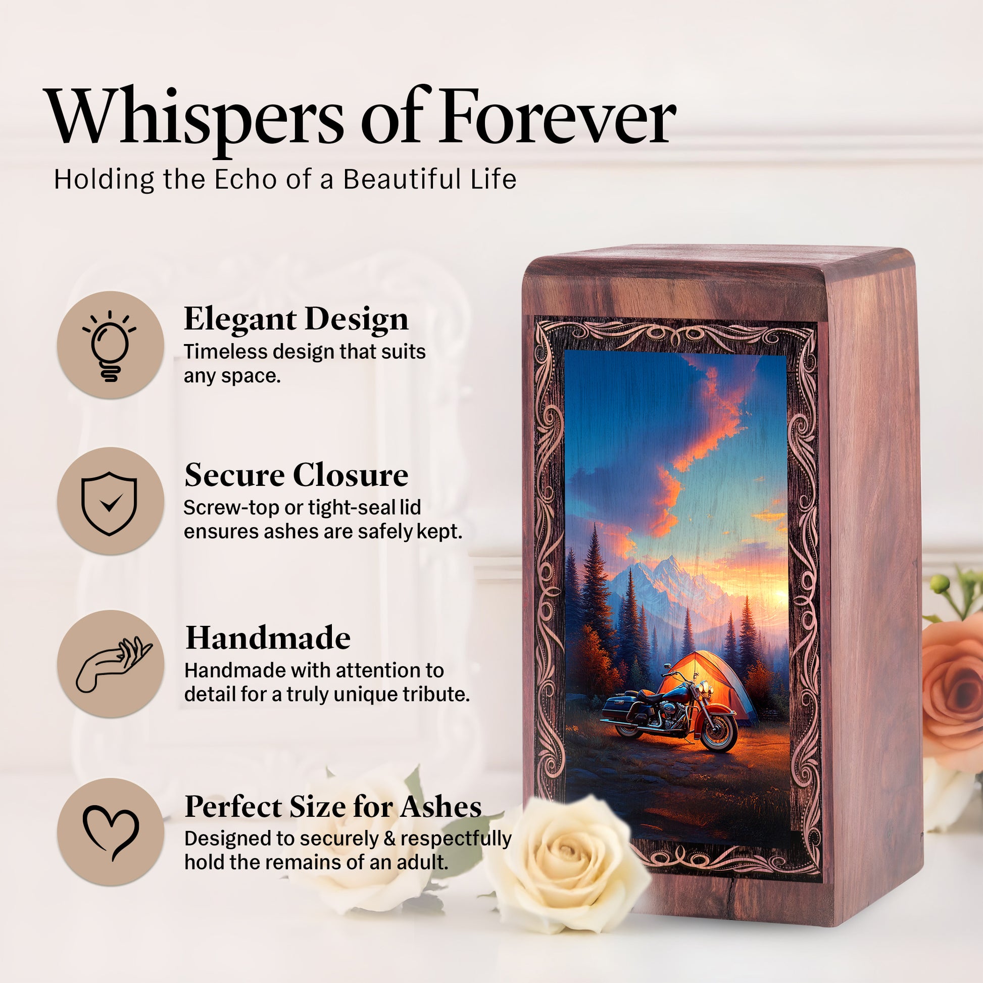 Sunset Bike Cremation Urn - Riding Bike Burial Box Urn For Man & Woman