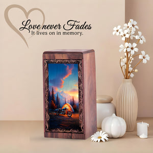 Sunset Bike Cremation Urn - Riding Bike Burial Box Urn For Man & Woman