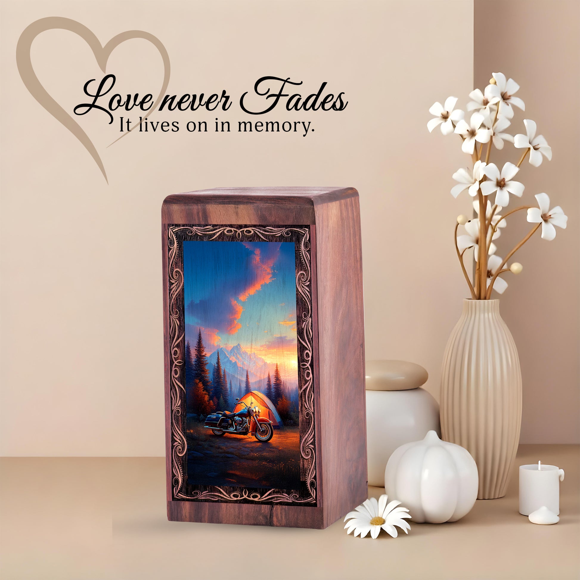 Sunset Bike Cremation Urn - Riding Bike Burial Box Urn For Man & Woman