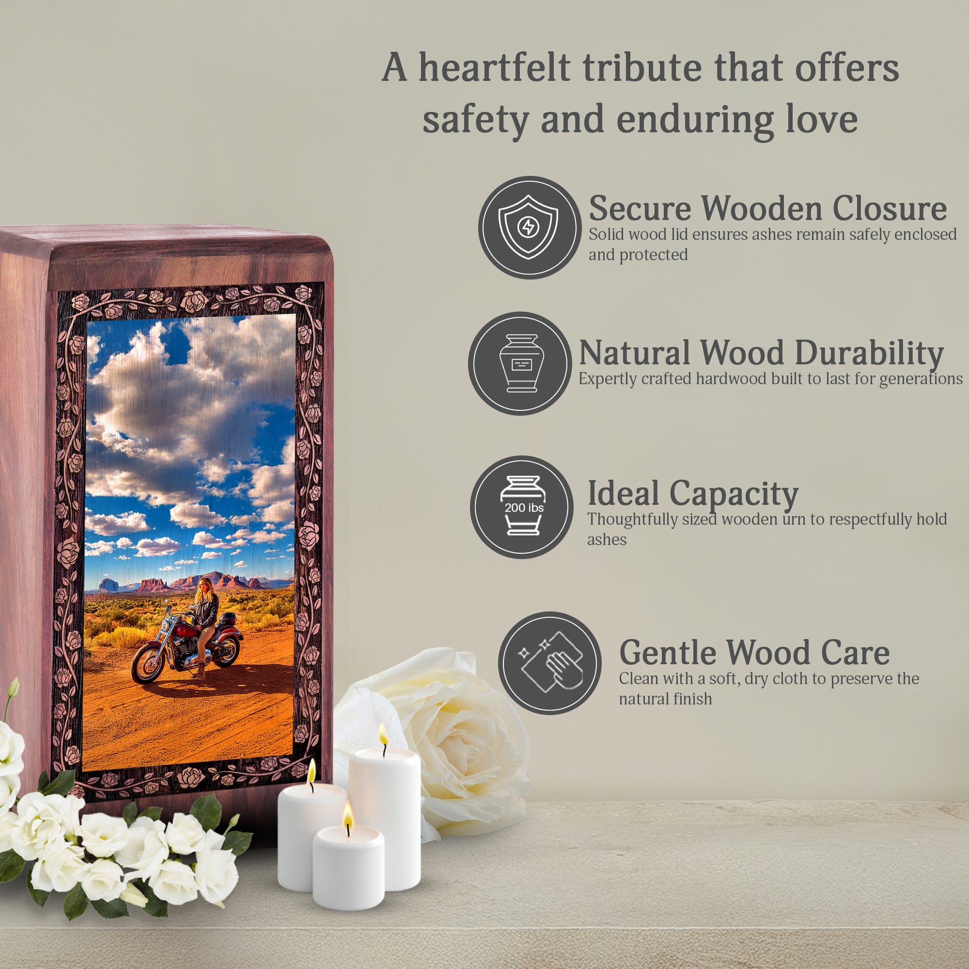 Adventure Riding Bike Theme Cremation Urn - Wooden Box For Ashes
