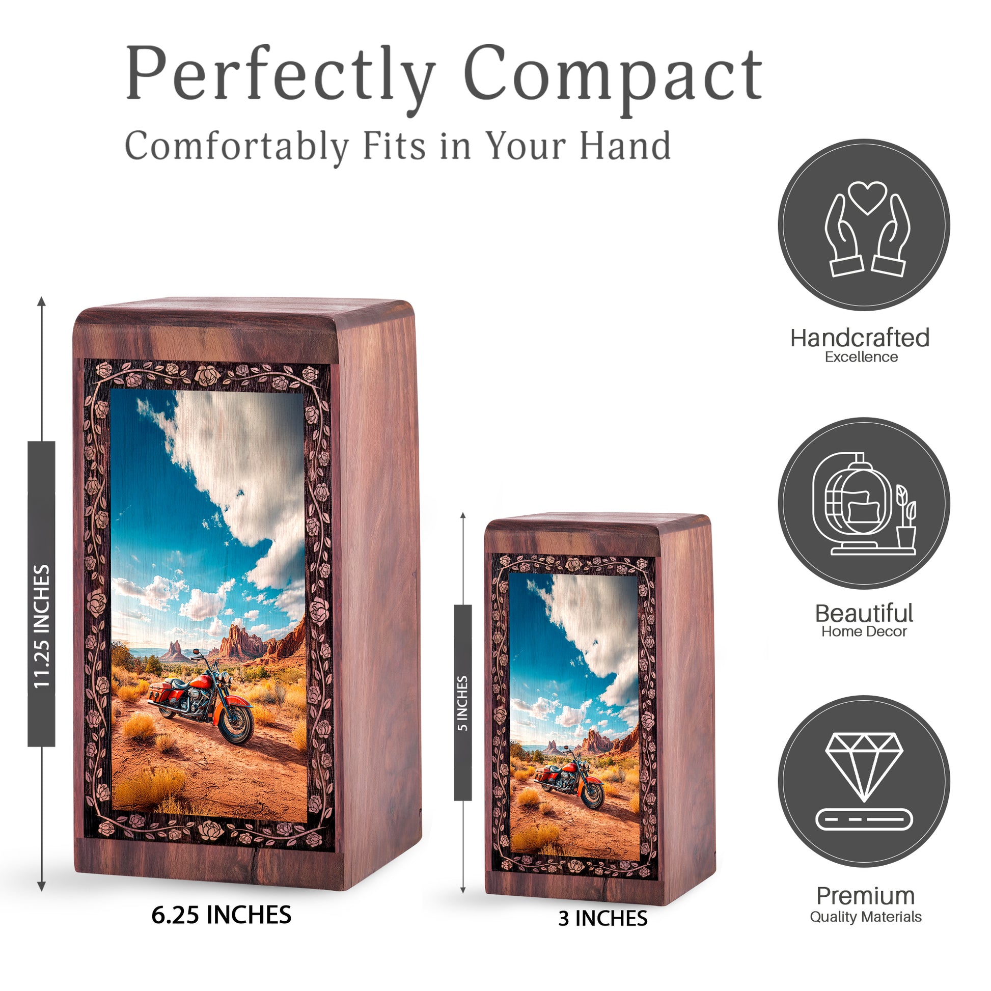 Handmade Rosewood Biker Urn - 3D Adventure Motorcycle Cremation Box