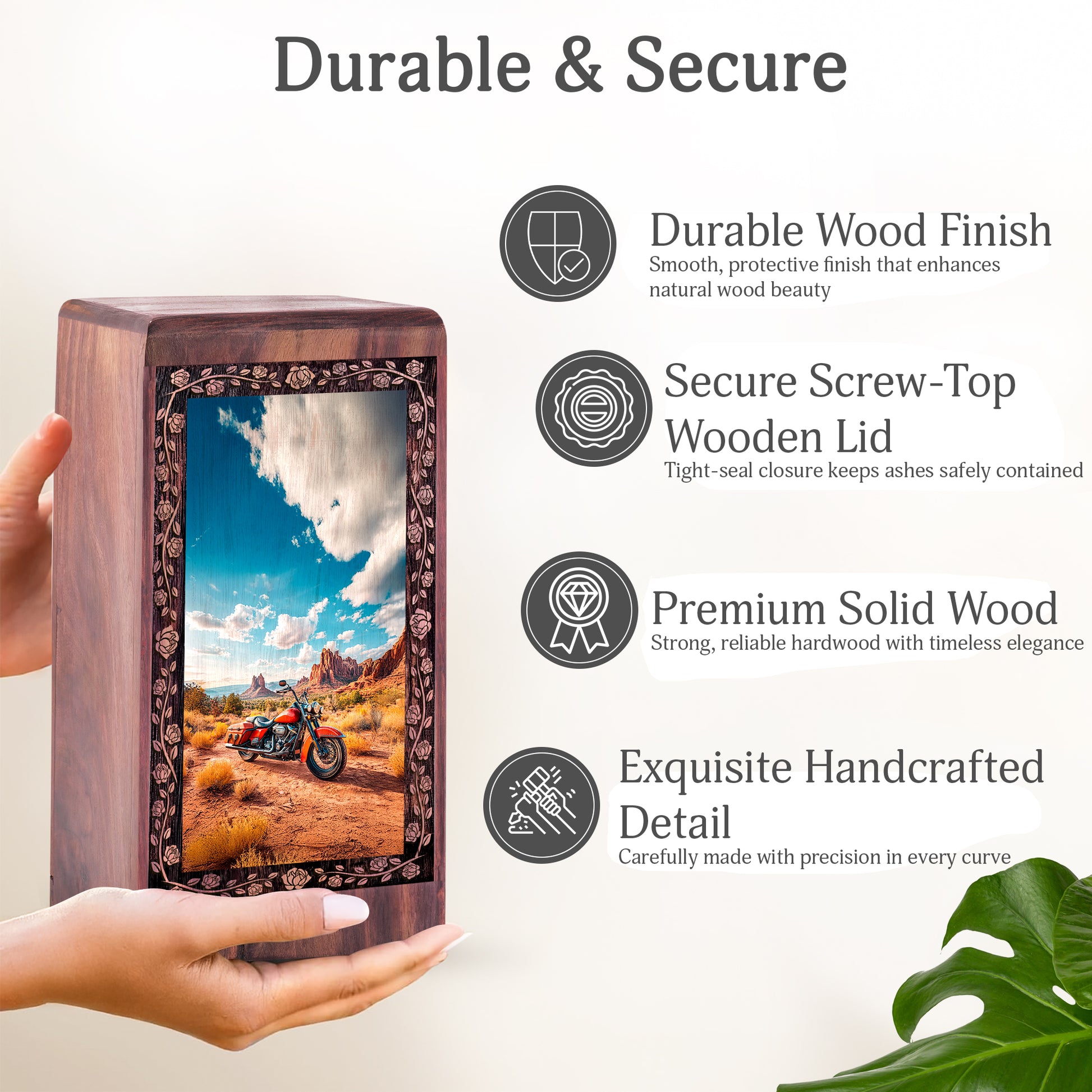 Handmade Rosewood Biker Urn - 3D Adventure Motorcycle Cremation Box