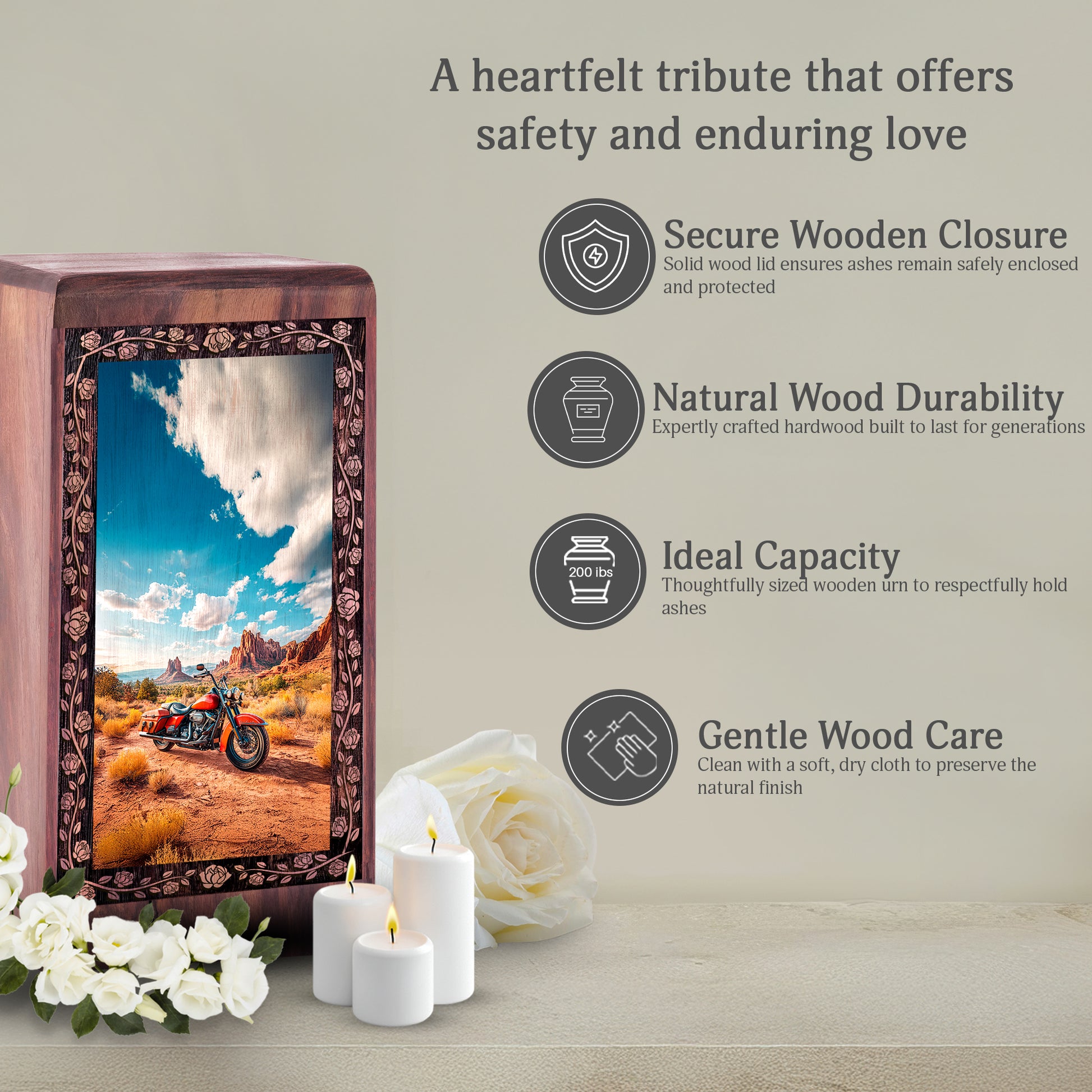 Handmade Rosewood Biker Urn - 3D Adventure Motorcycle Cremation Box