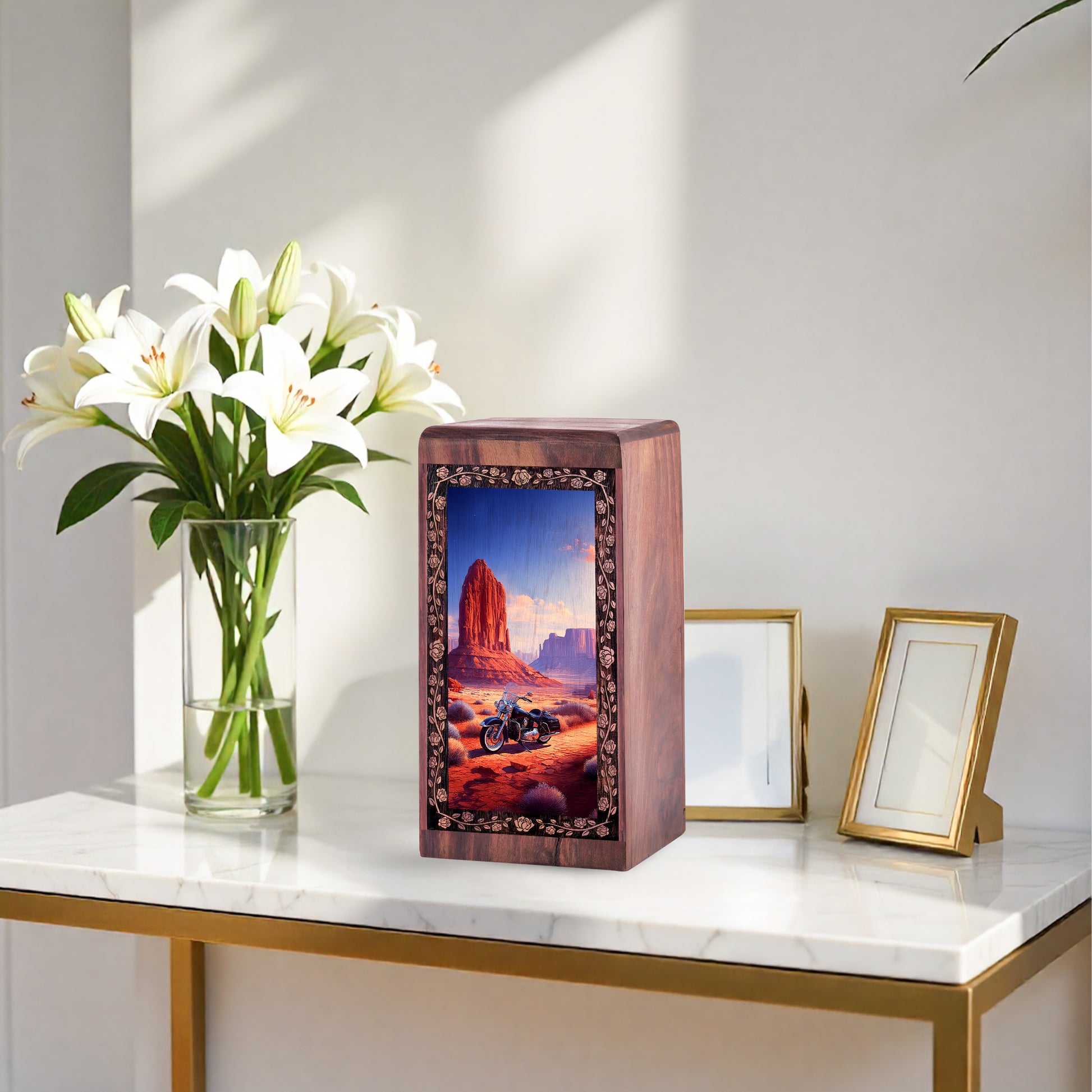 Adventure Riding Bike Theme Cremation Urn - Wooden Box For Ashes