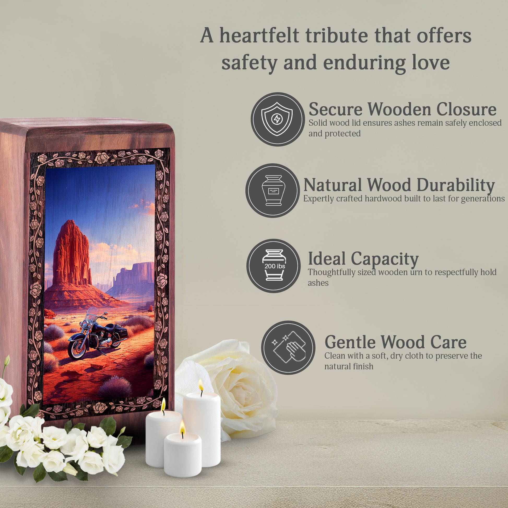 Adventure Riding Bike Theme Cremation Urn - Wooden Box For Ashes