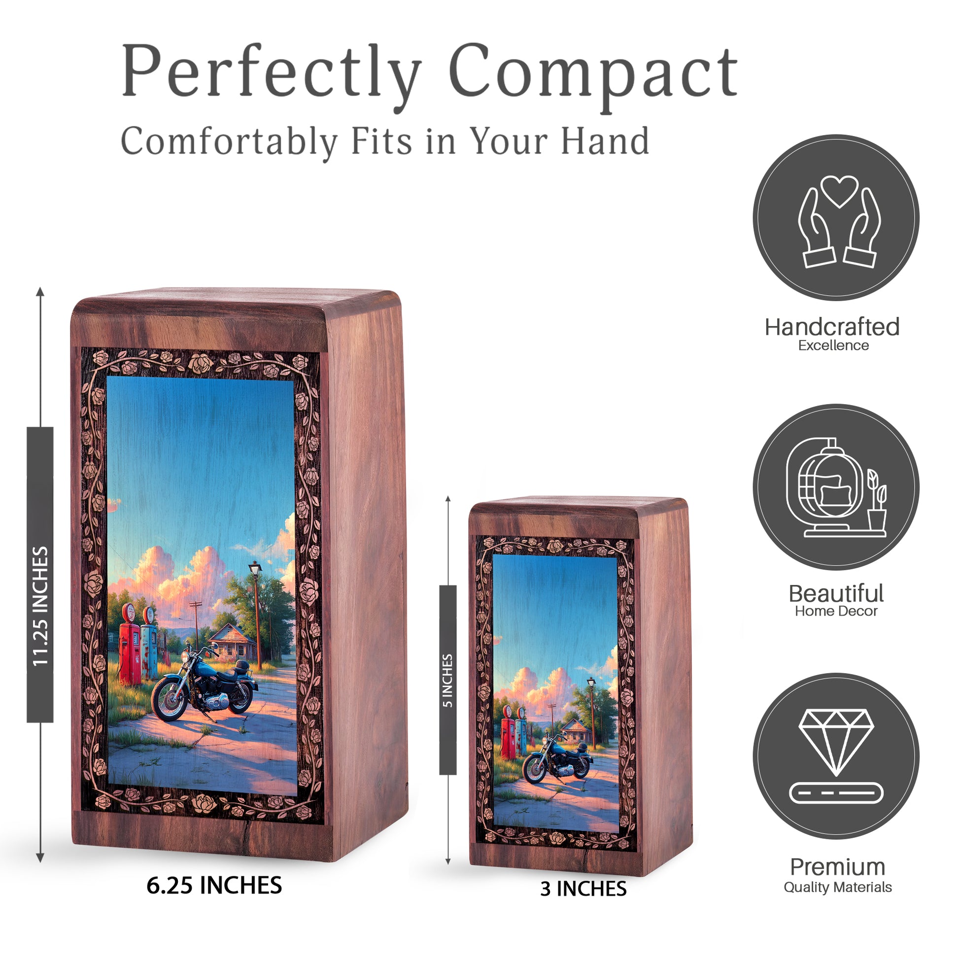 Mountain Valley Riding Bike Theme Cremation Urn - Wood Box For Human Adults