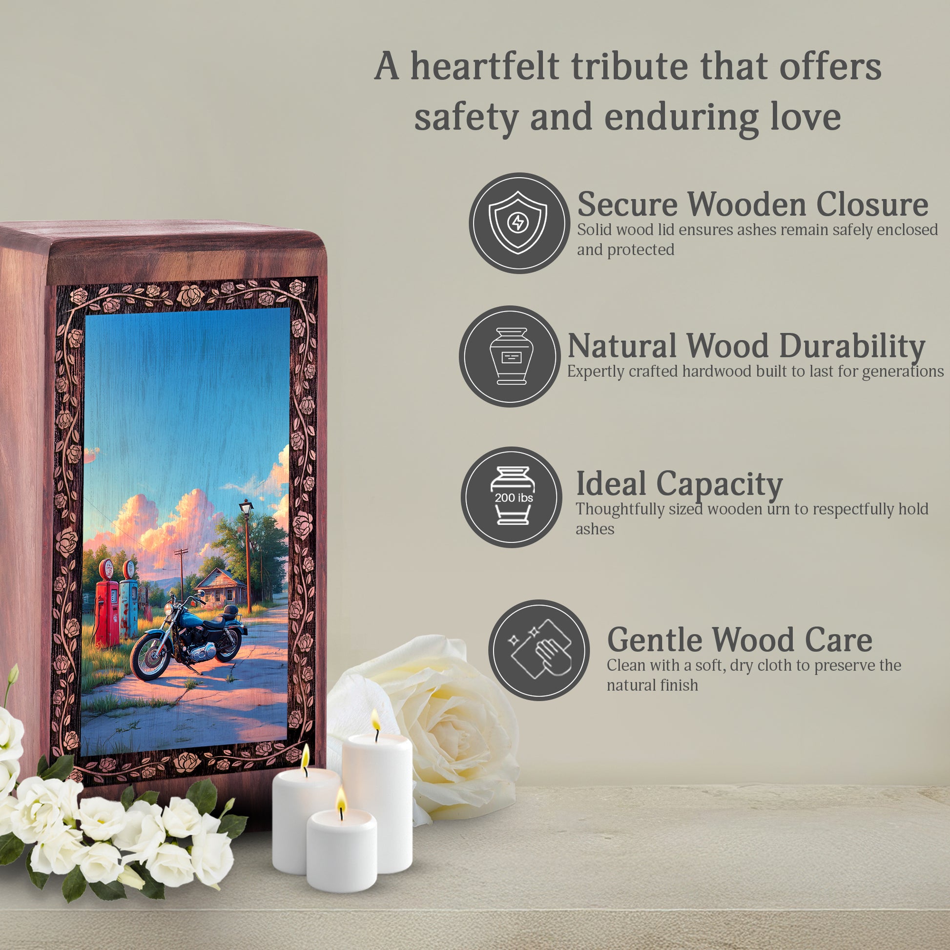 Mountain Valley Riding Bike Theme Cremation Urn - Wood Box For Human Adults