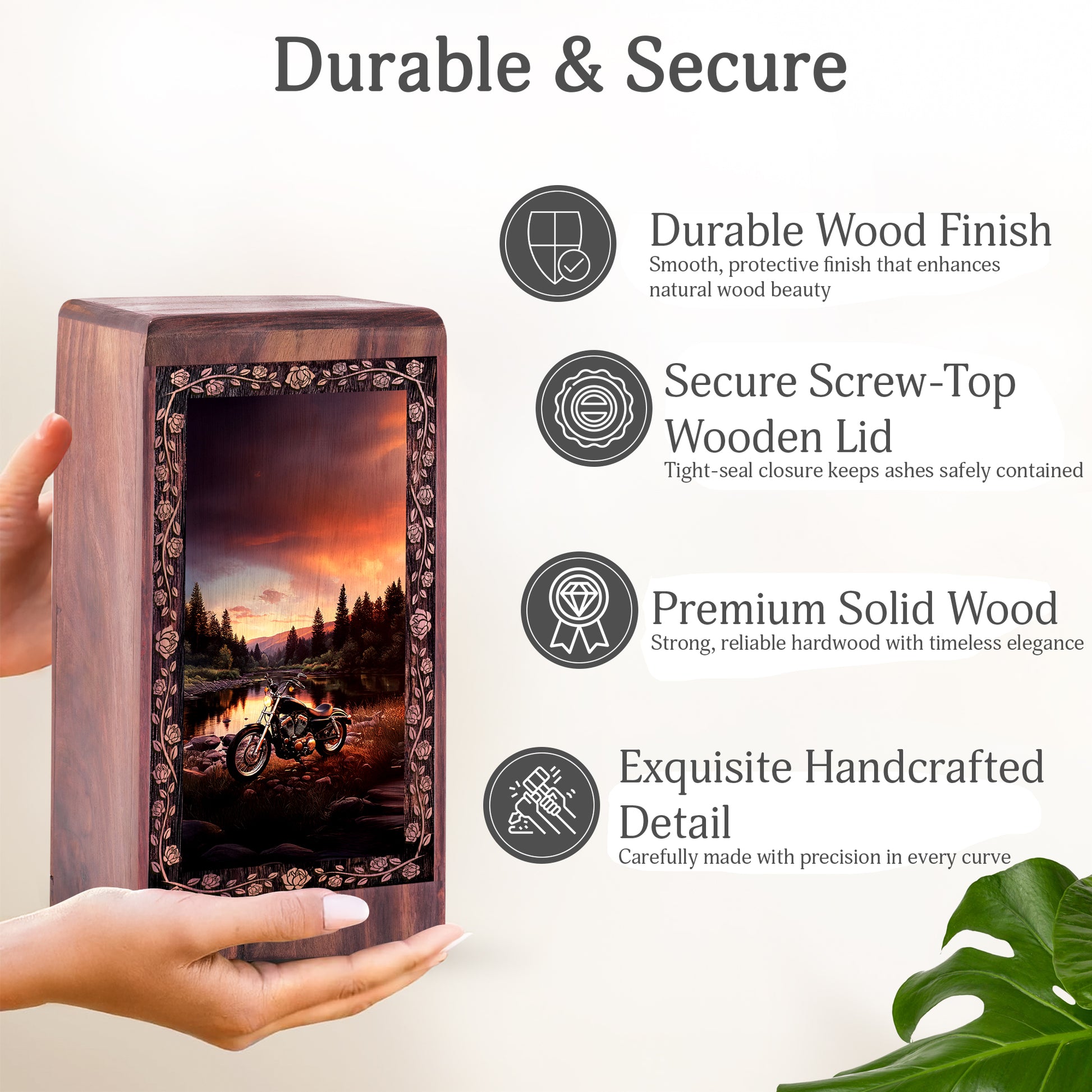 Sunset Mountain Biker Cremation Urn - Large Wood Box for Human Ashes