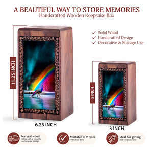 Rainbow Peacock Wooden Urn for Human Ashes – Cremation Box Urn For Human Adult