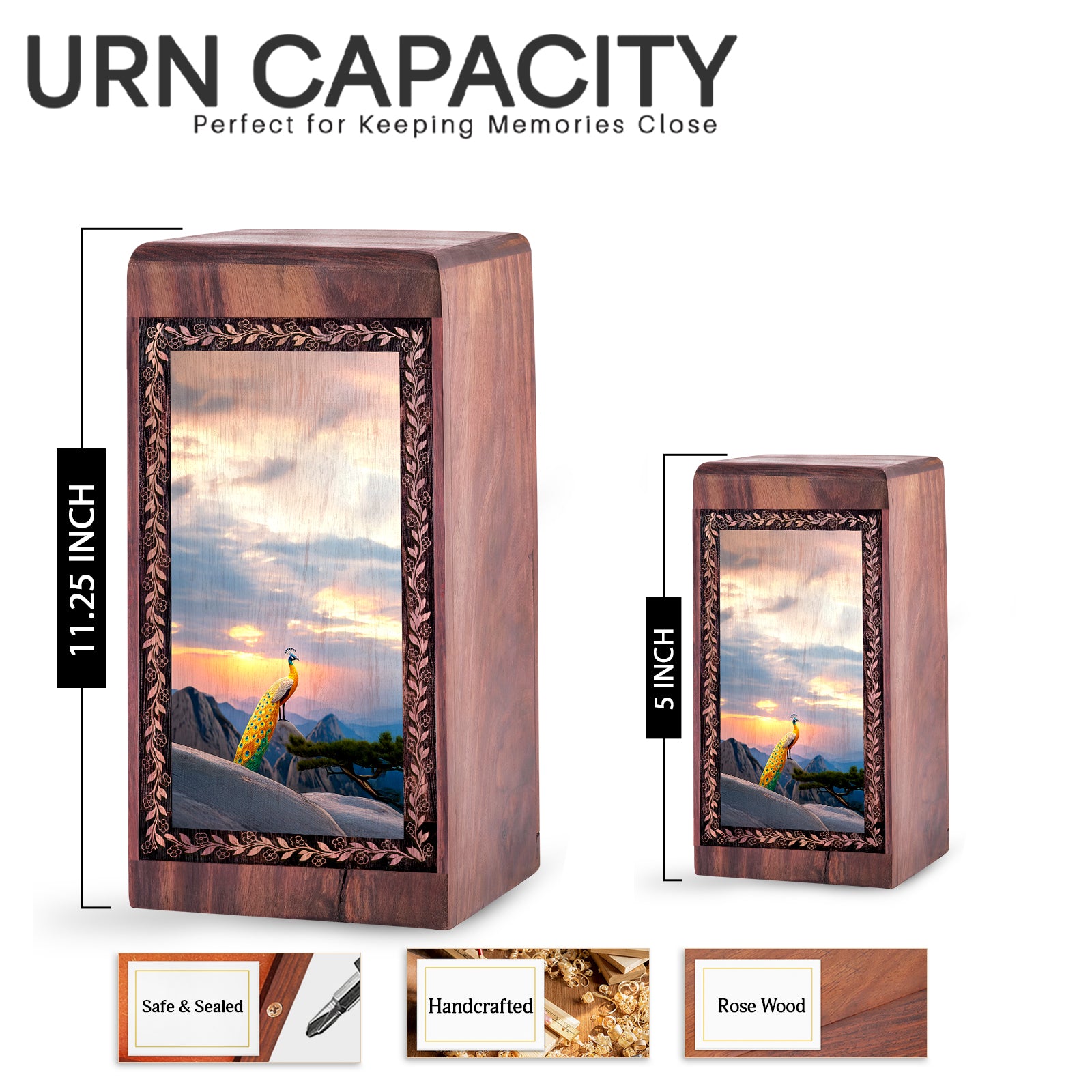 Sunrise Peacock Mountain Urn For Ashes - Mountain Sunrise Memorial Box