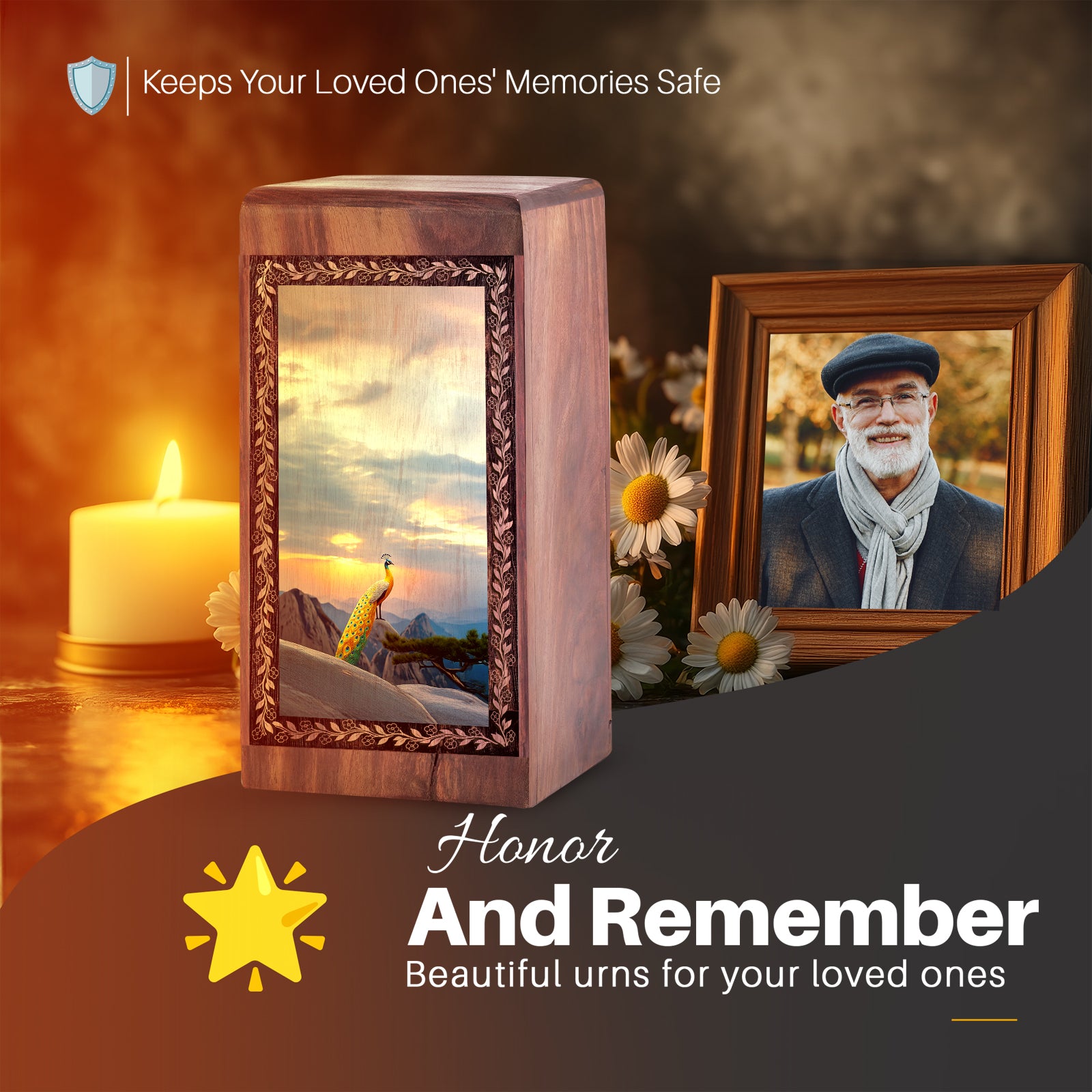 Sunrise Peacock Mountain Urn For Ashes - Mountain Sunrise Memorial Box
