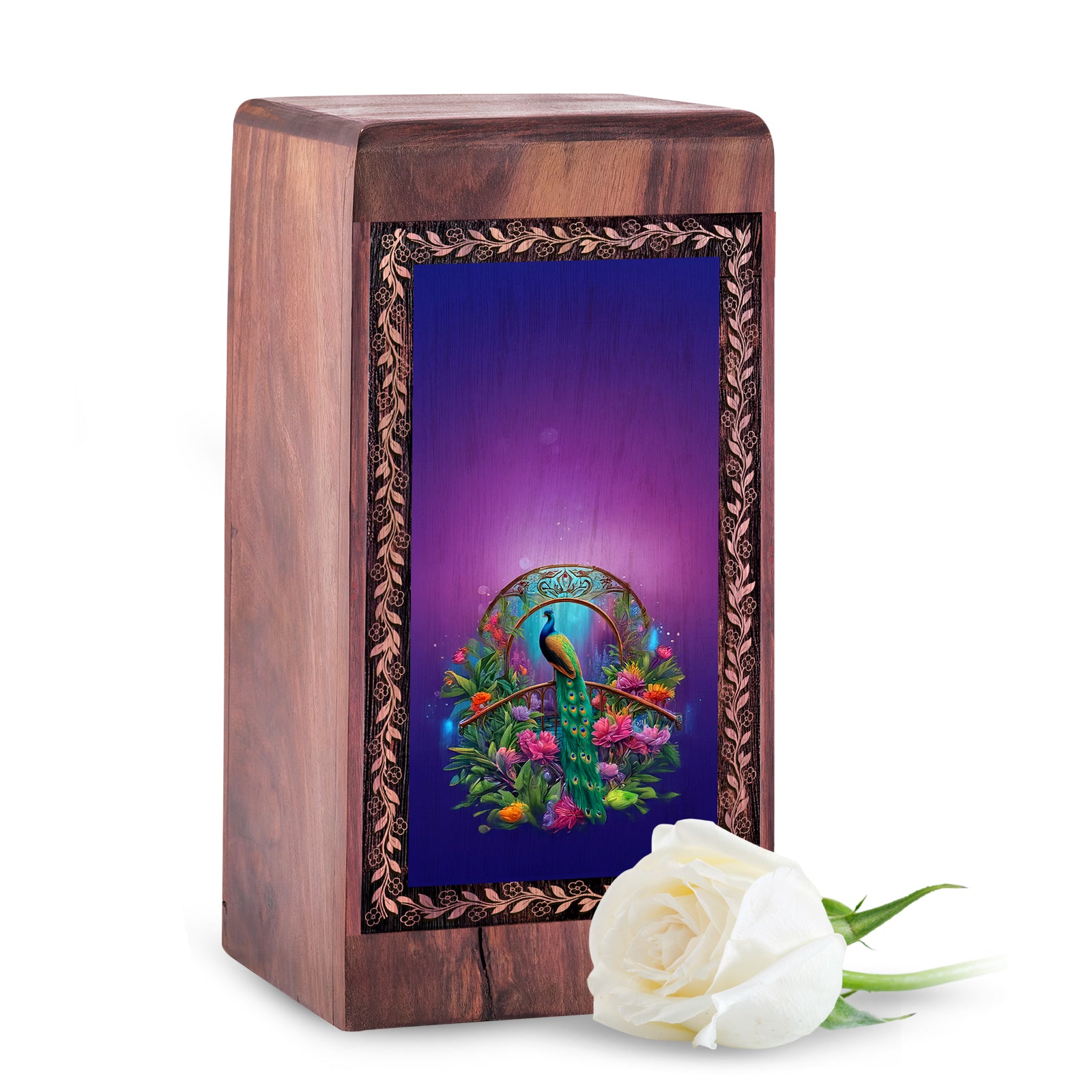 Floral Peacock Memorial Cremation Urn - Decorative Floral Memorial Urn For Woman