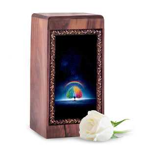 Cosmic Rainbow Peacock Urn – Luxury Galaxy Night Cremation Urn